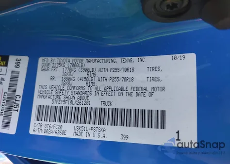 2020 Toyota Tundra 2Wd Sr5 from USA, damaged, VIN 5TFEY5F10LX261281